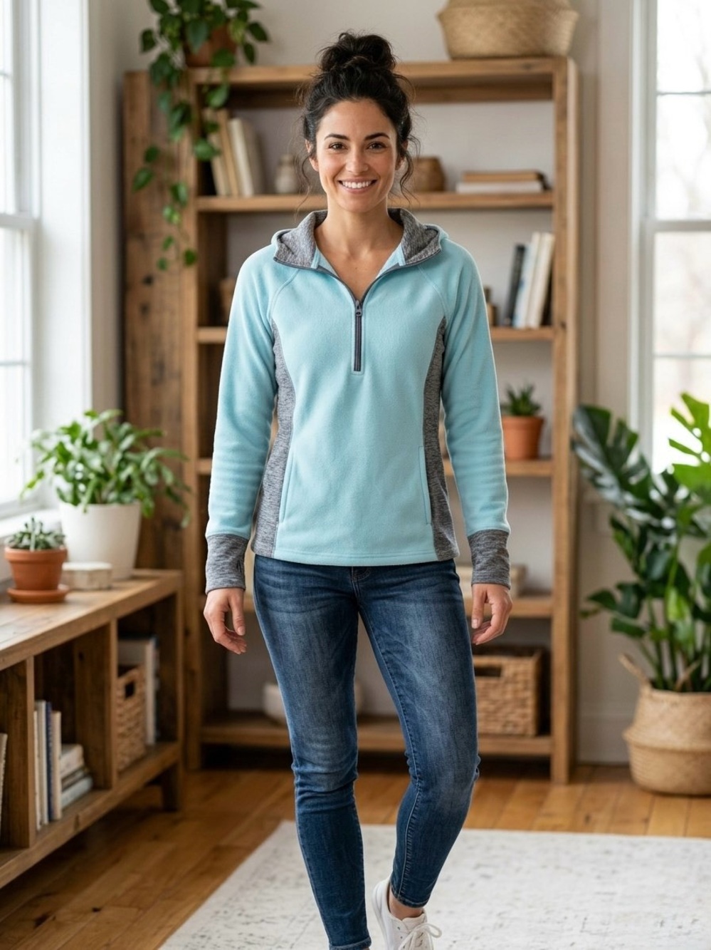 SO light blue and gray quarter-zip fleece pullover